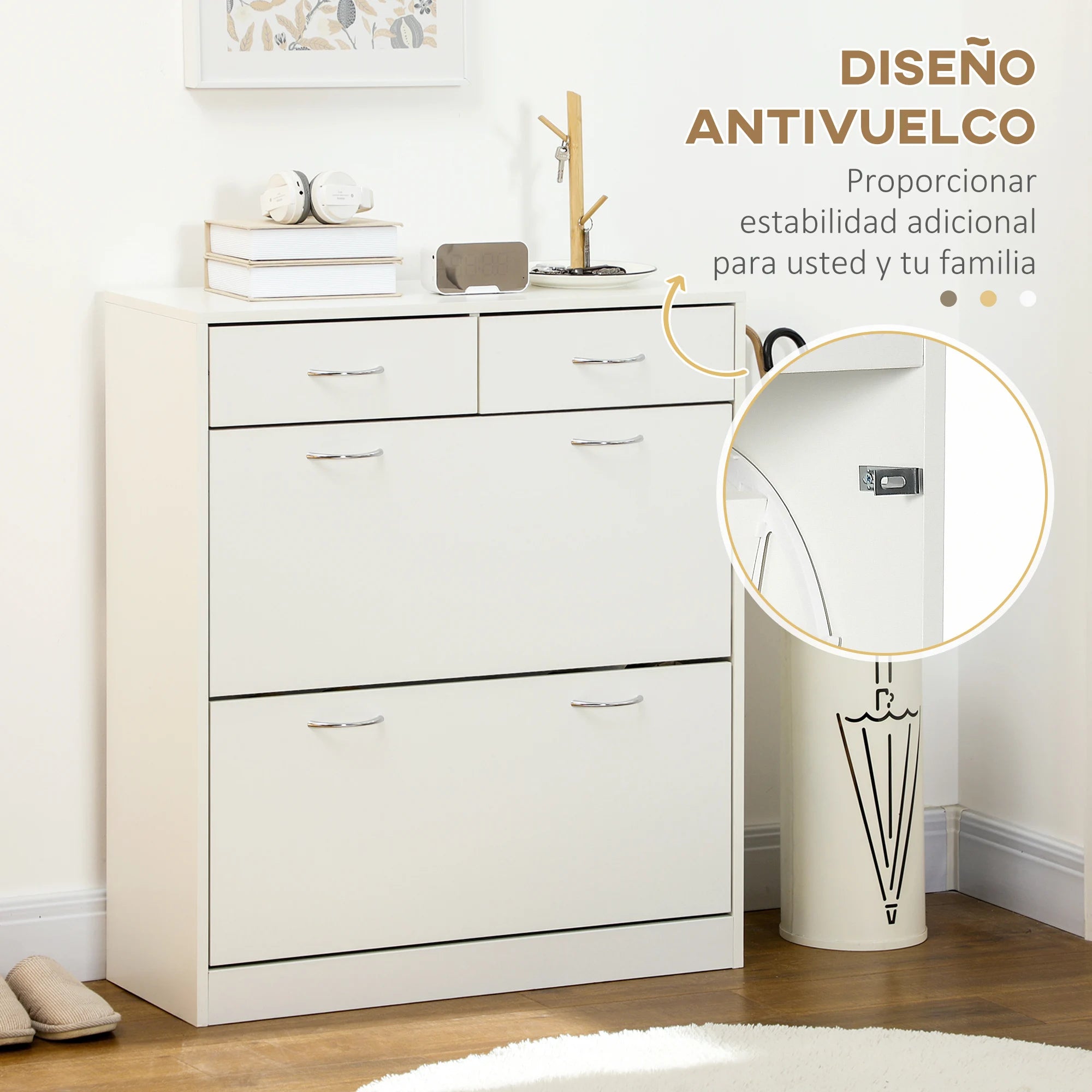 Homcom Shoe Cabinet with 2 Folding Drawers 80X30X91.5 cm White