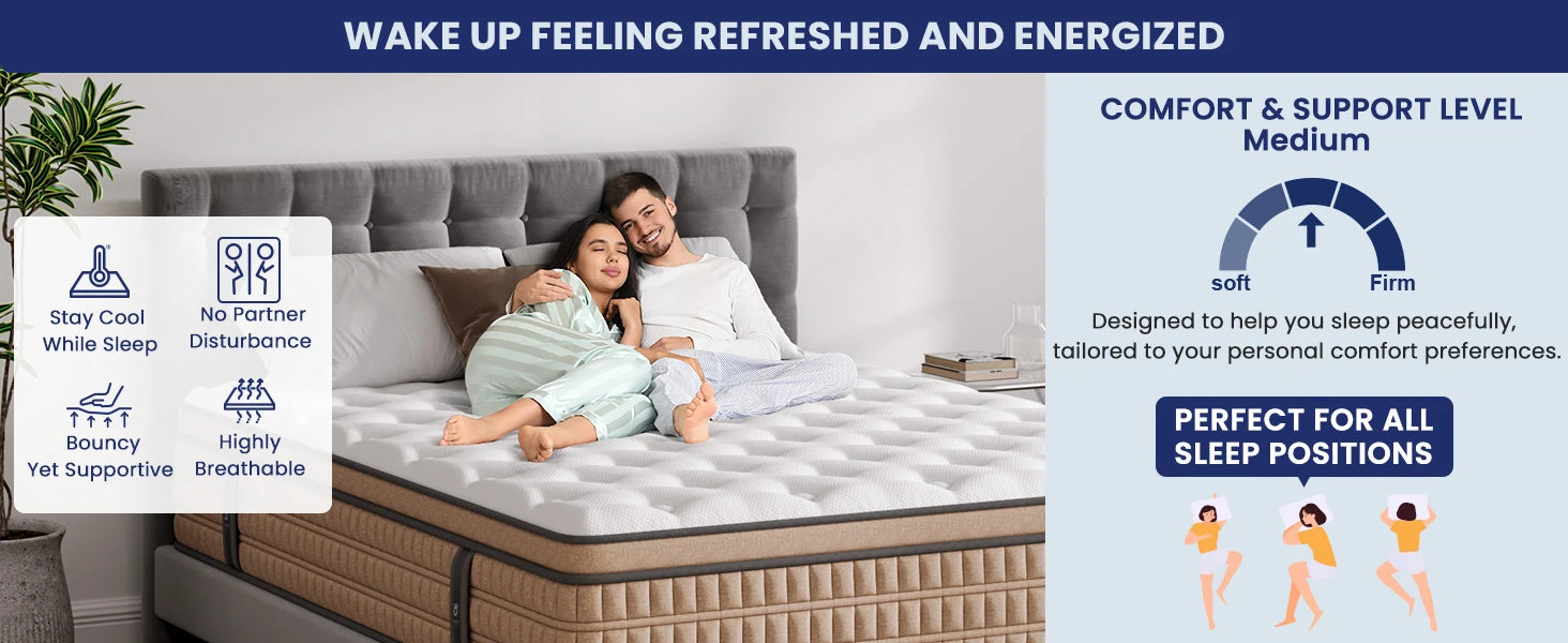 BedStory 12 Inch Full/King Hybrid Gel Memory Foam Mattress, Queen Size Mattress with Breathable Fabric for Comfortable Sleep