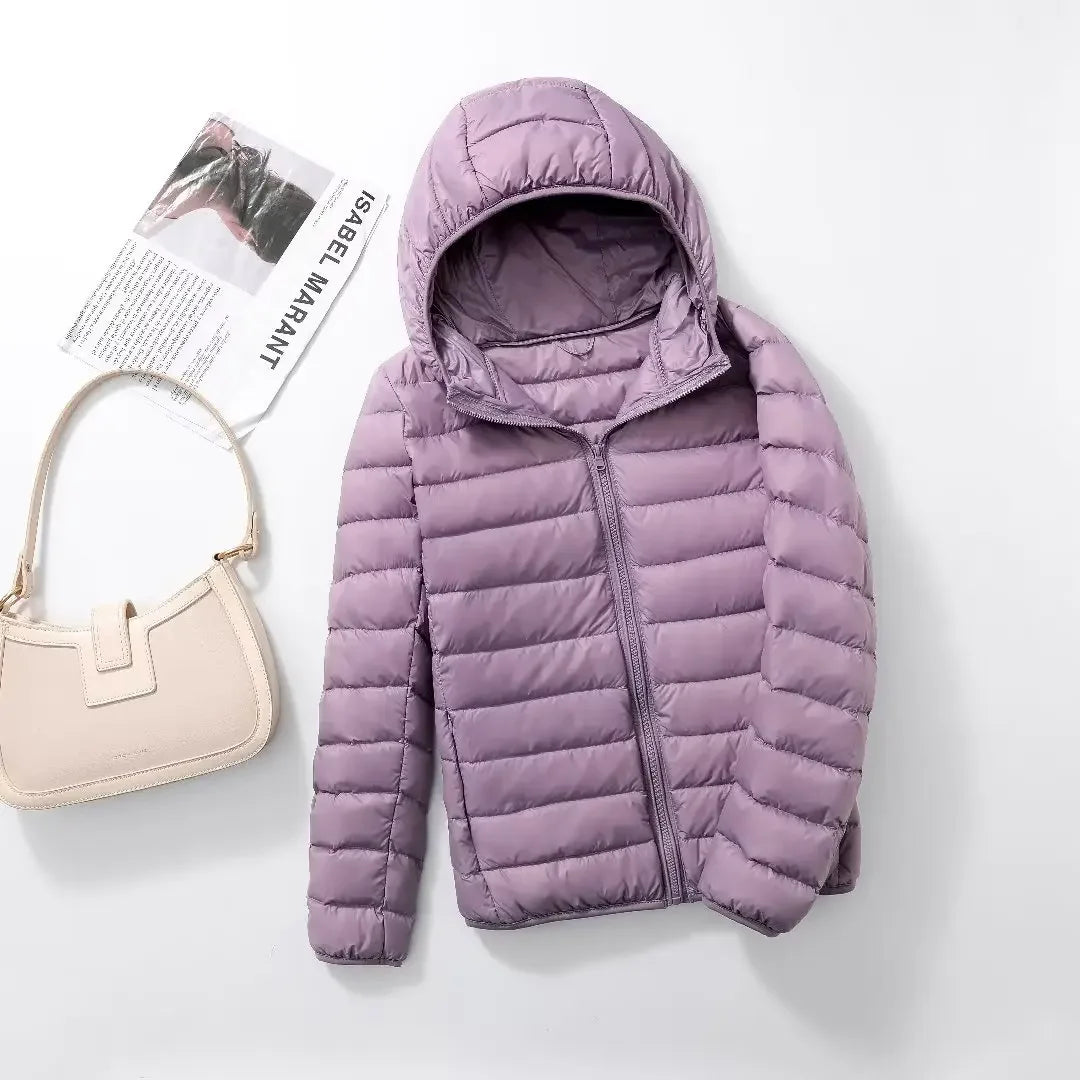 Women Puffer Jacket 2024 New Spring Autumn Female Ultra Light Weight Packable Hooded Down Coats Winter Inner Dock Down Coat