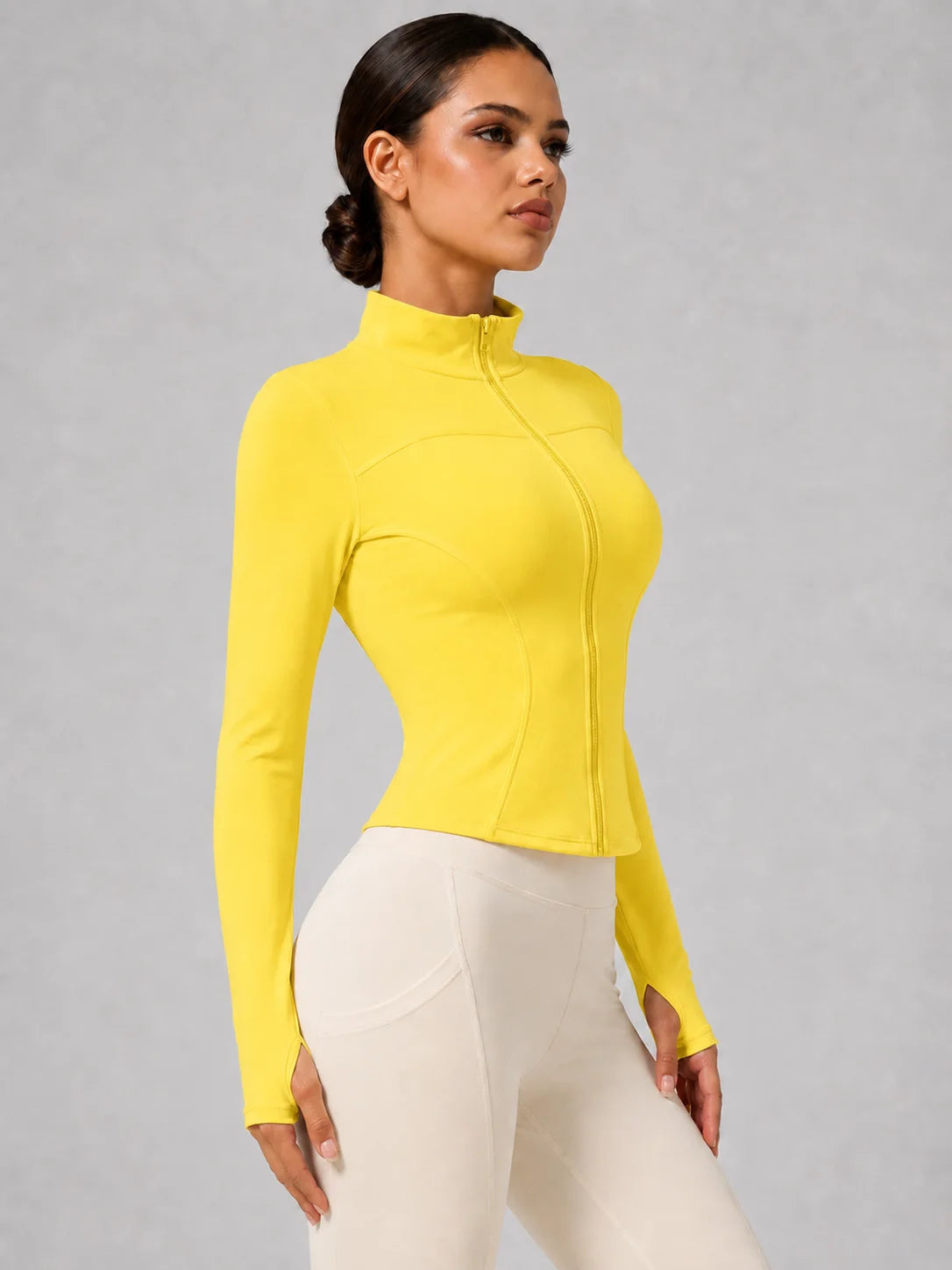 Women's Full-Zip Yoga Jacket, Slim Fit Long Sleeve Athletic Top with Thumb Holes, Lightweight Stretchy Workout Jacket for Runnin