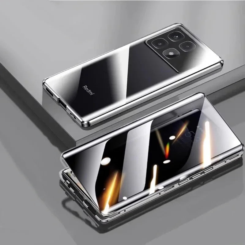 Protect Anti Peeping Privacy Double Sided Tempered Glass Phone Case For Redmi Note 12 13 14 Pro Plus 5G Metal Magnetic Cover