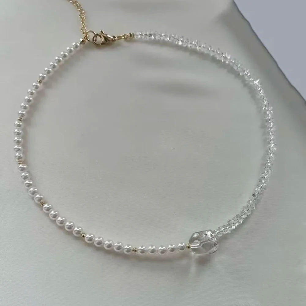Fashion Tassel Chain Pendant Necklace For Women Boho Transparent Crystal & Imitation Pearl Chain Jewelry Valentine's Gift N0538