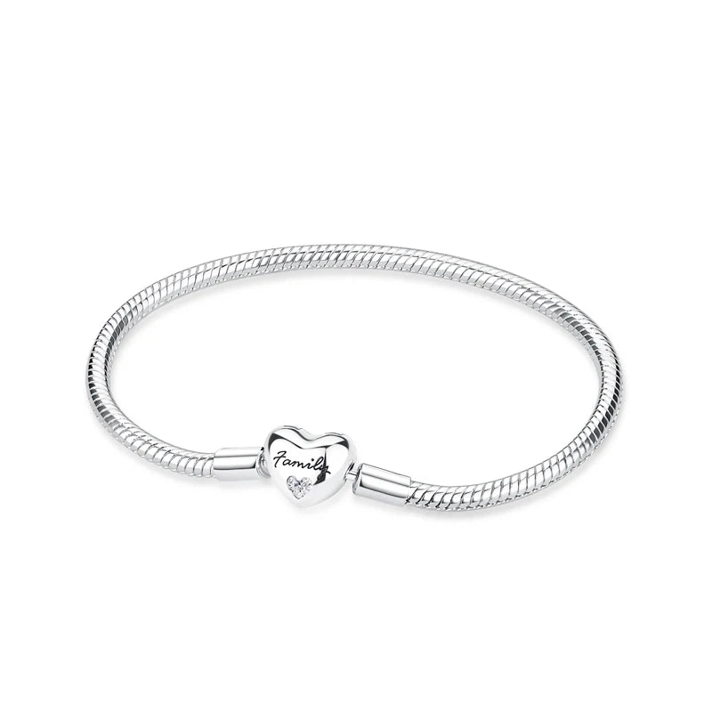 Original 925 Sterling Silver Bracelets Bangles Love Heart Clip Charms Beads Snake Chains For Women Rose Gold DIY Luxury Jewelry