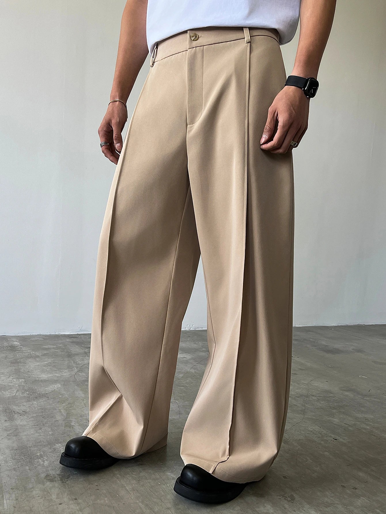 Men's High Waist Wide Leg Suit Pants Casual Loose Straight Leg Dress Pants Formal Business Streetwear Black Trousers S-2XL 1 Pie