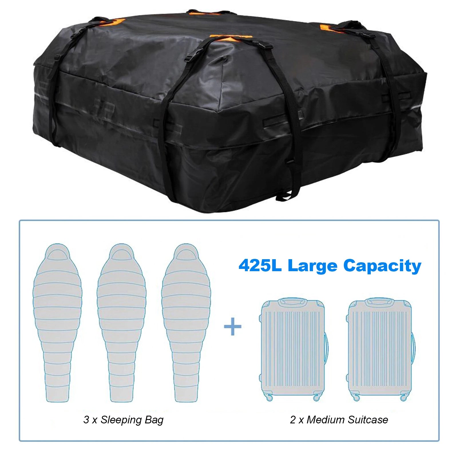 566L/425L Car Roof Cargo Carrier 420D/600D Waterproof Cargo Bag Universal Luggage Bag Storage Cube Bag For Travel Camping Car