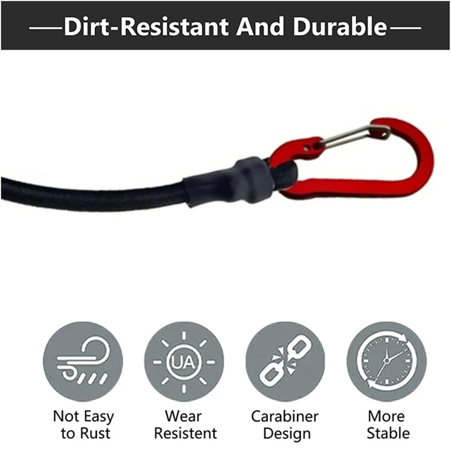 30-210cm 8mm Packing Ropes Outdoor Elastic Bungee Cords with Red Hooks Stretch Lightweight for Bikes Car Luggage Roof Rack Strap
