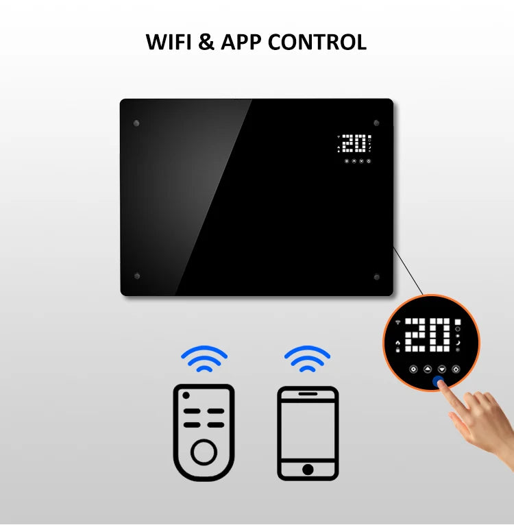 Home Bathroom Glass Convector Electric Wall Heater with Wifi App Control
