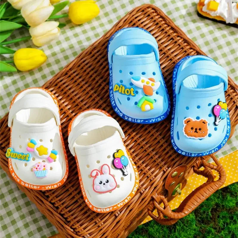 Summer Sandals For Girls Kids Baby Boys Girls Cartoon Baby Sandals Flat Heel Solid Soft Cartoon Slippers Children's Garden Shoes