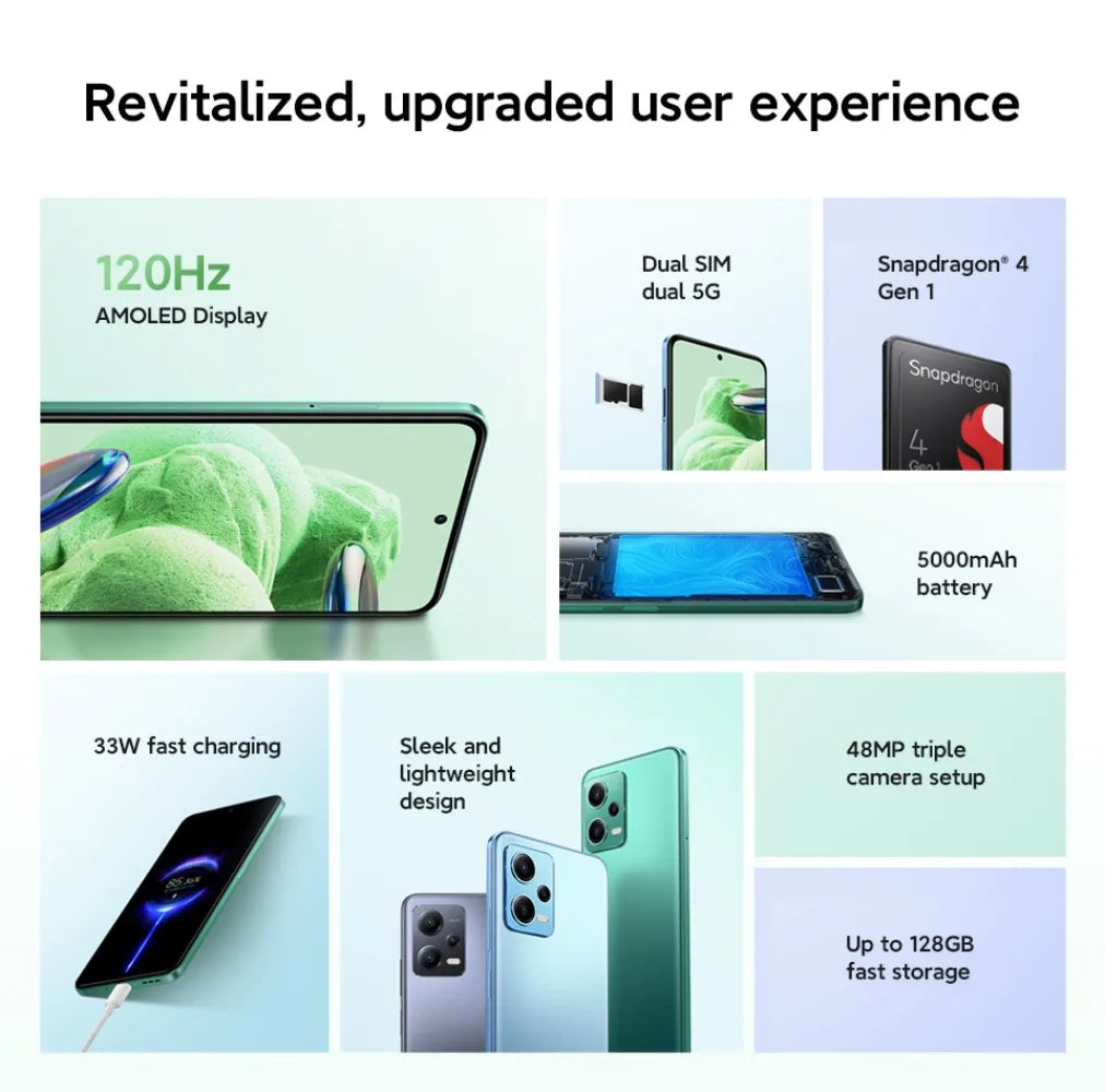 Xiaomi Redmi Note 12 5G Version Phone hyperOS 1.0 Black 256G 6.67" Smartphone 50MP Triple Camera Celular used phones