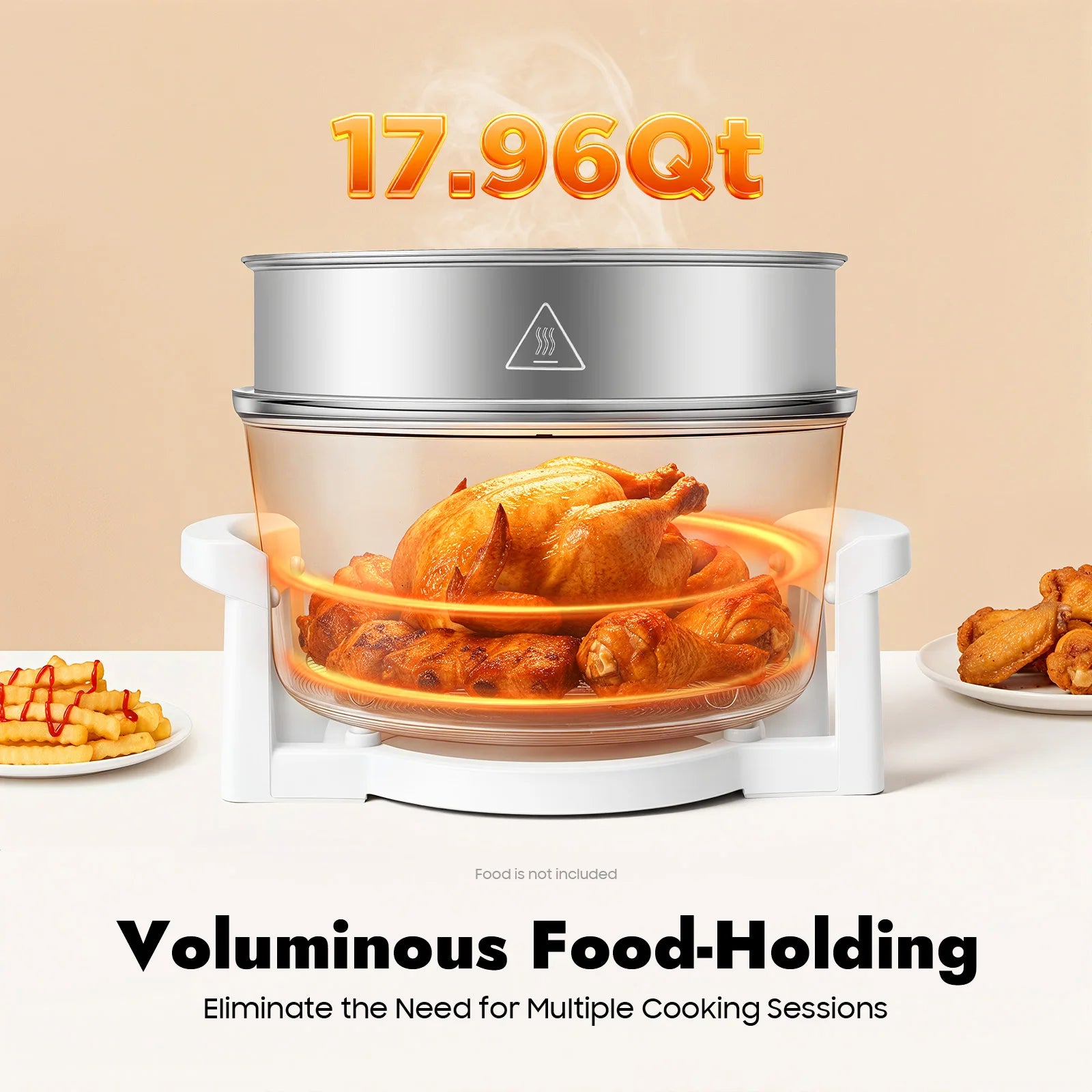 110V 17.96Qt Visual Air Fryer 1200-1400W 360° Hot Air Circulation Oil-Free Cooker with Grill Rack for Home Kitchen