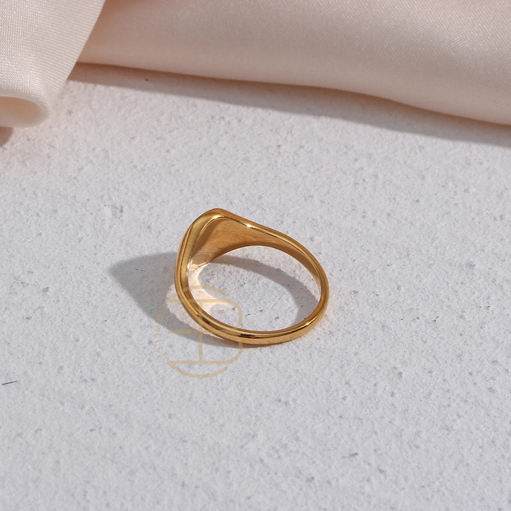 Handmade Tarnish Free Stainless Steel 18k Gold Plated Engraving Wildflower Tea Leaf Lavender Sunflower Signet Rings For Women
