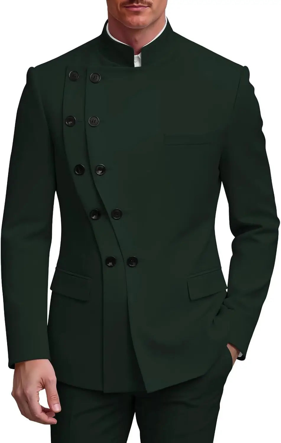 2 Piece Slim Fit Mens Suit Chinese  Suits Stand Collar Tuxedo for Men Wedding Prom Blazer Pant Set