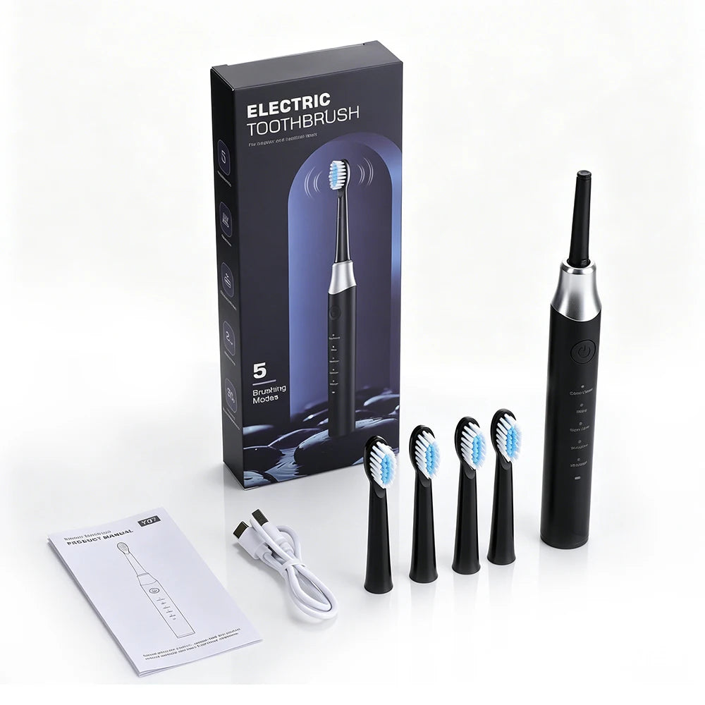 Electric Sonic Toothbrush 2-Minute Smart Timer 6 Modes  Deep Clean With 4 Brush Heads Oral Care Rechargeable for Adults