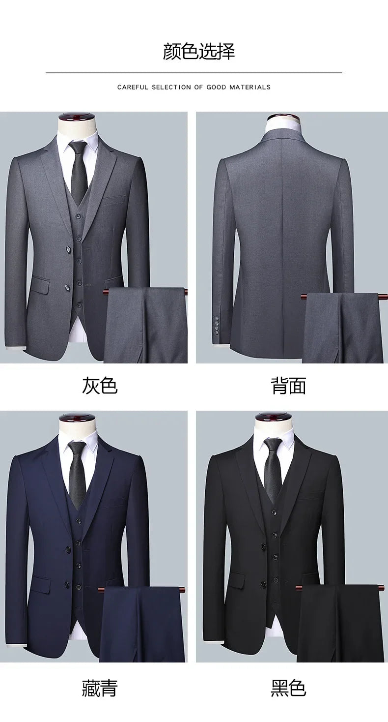 Suit Boutique Men's Fashion Business (Blazer+ Vest + Trousers) Gentleman's Wedding Casual Professional Formal Suit 3 Piece M-6XL