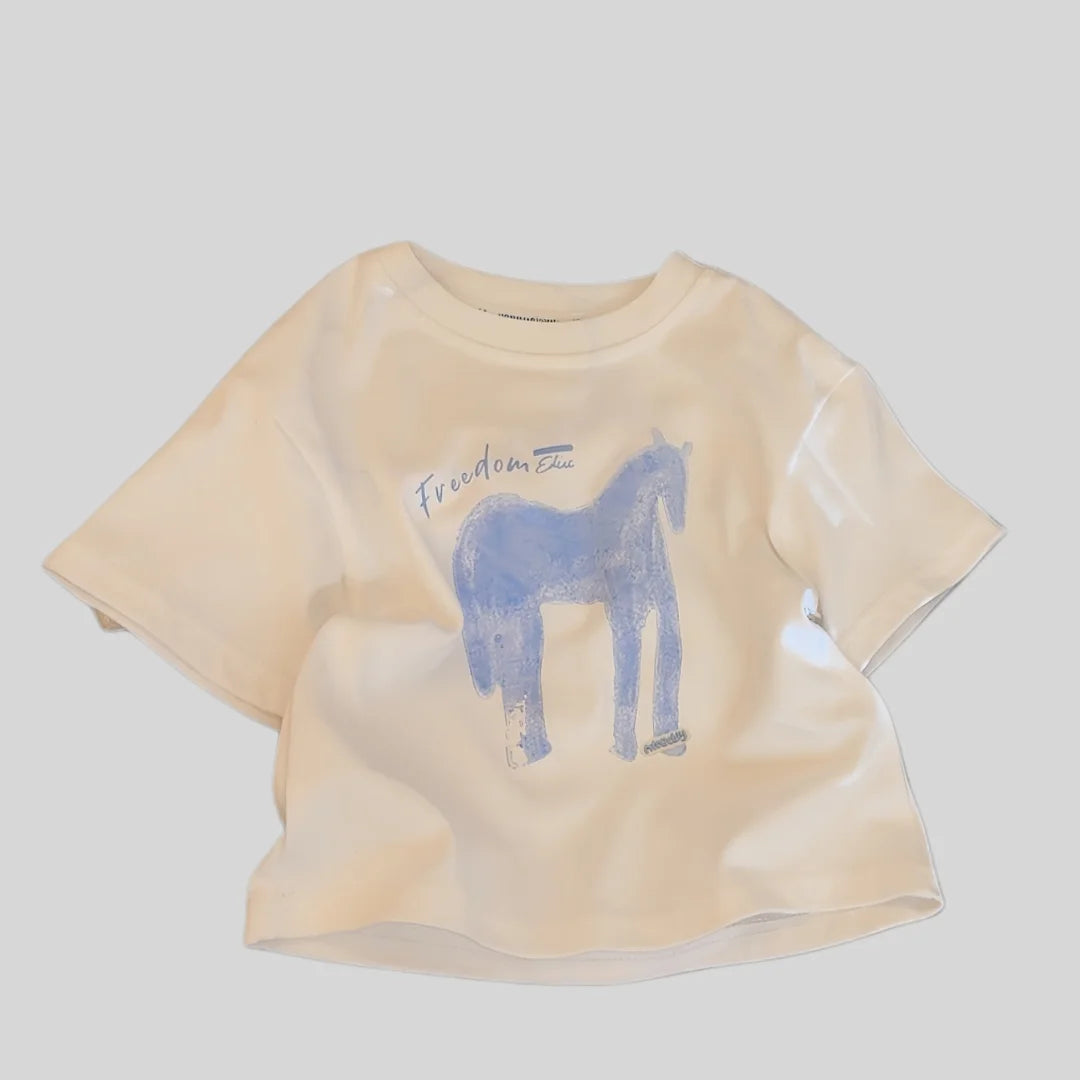 Kids Summer Loose T-Shirt Boys Girls Cartoon Print O-Neck Cotton Short Sleeve Top 1-10Y Children Korean Style Clothes