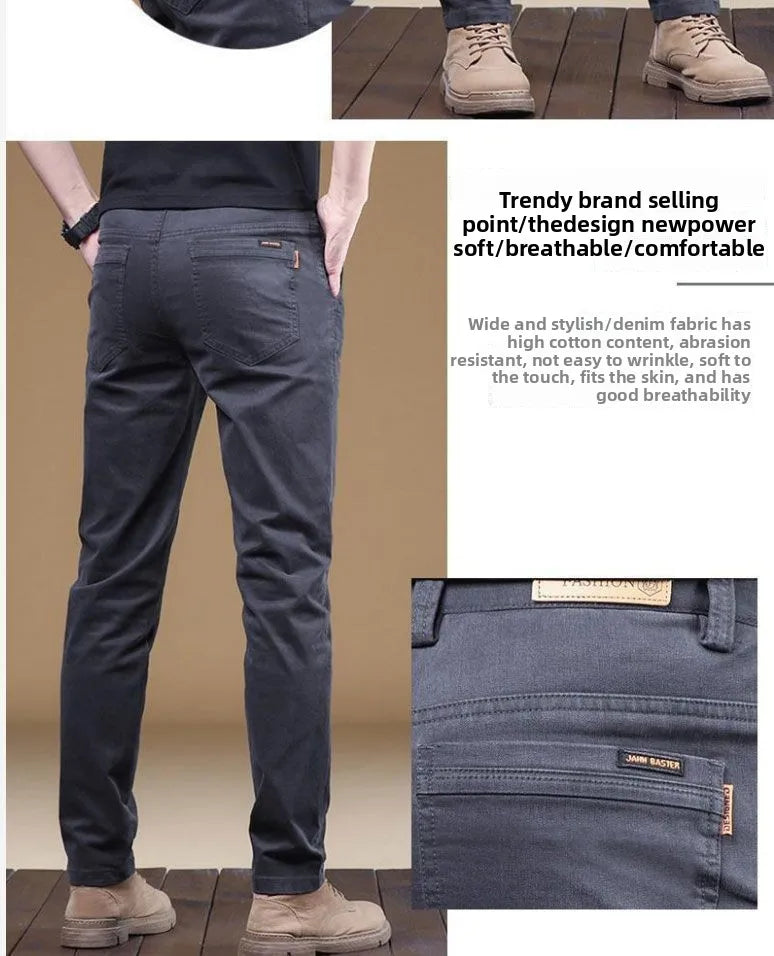 2026 Summer Thin Cotton Men's Casual Pants Trendy Versatile Elastic Light Business Trousers Work Formal Slim Straight Pants