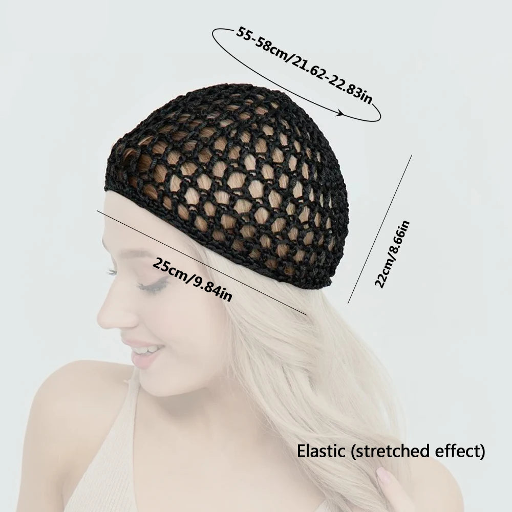Womens Handmade Mesh Hat Crochet Wig Cap Fashion Solid Color Hair Care Bonnet