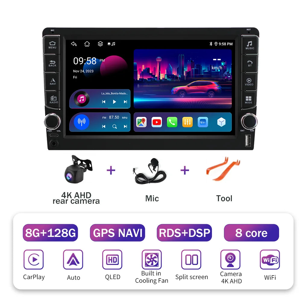Android 16  For Kia RlO 2 2005 - 2011 2 Din Video Player Car Radio Multimedia Stereo Navigation Carplay AUTO Head Unit Audio  GP