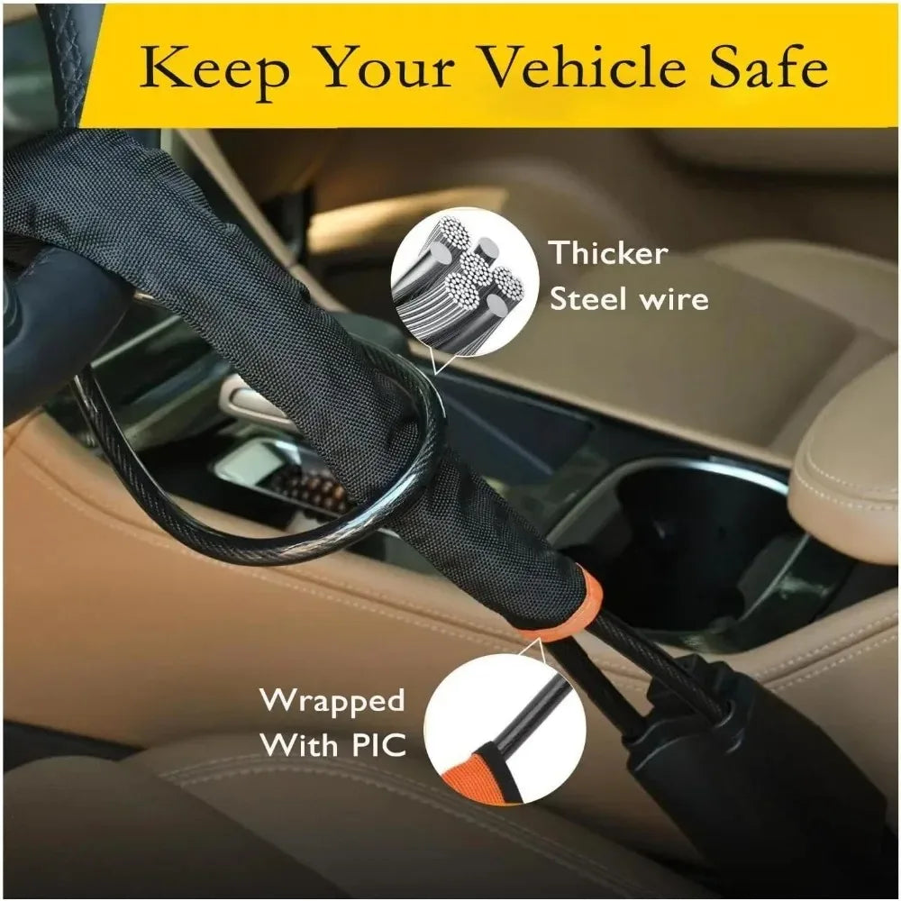 Car Steering Wheel Lock Anti-theft Steel Cable Security Device Universal Fit for Vehicles Prevent Theft Durable Security Rope