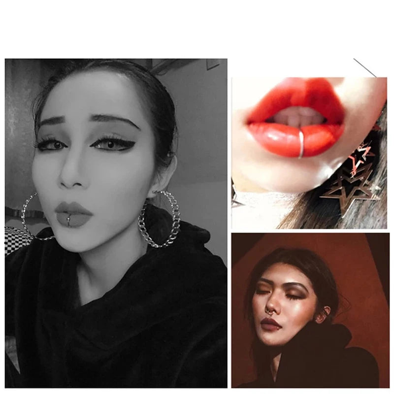 New Punk 8/10mm Titanium Steel Lip Rings Cuff Clip on Fake Labret Piercing Ear Nose Hoops Unisex Women Septum Body Jewelry