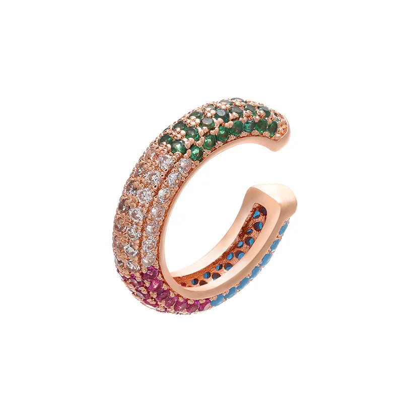 1 Piece Ear Clip on Earring Cuff Rainbow CZ Gold Silver Color Earing Jewelry Aretes Non Pierced Blue Black Clear Clipping
