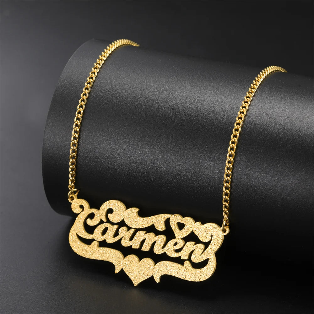 My Shape Custom Name Sparkling Necklaces Stainless Steel Customized Bling Frosted Pendants Personalized Name Chain Jewelry Gifts