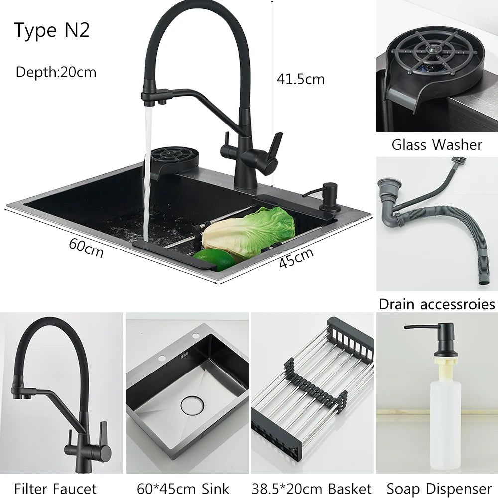 Stainless Steel Kitchen Sinks Recessed Sinks Kitchen Taps Sinks with Drains Kitchen Faucet Sink Sets