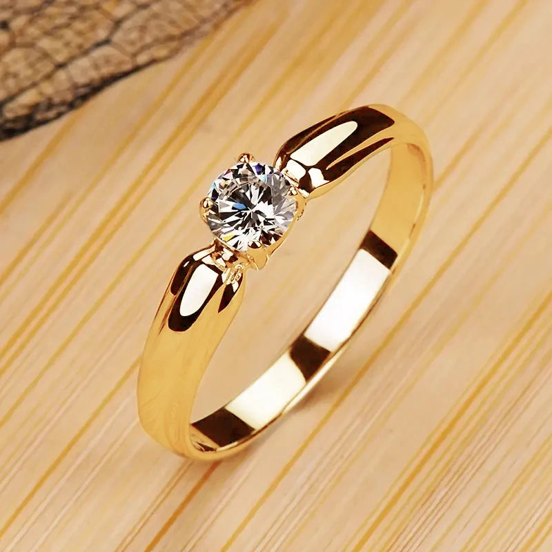 Huitan Single Round Cubic Zircon Rings for Women Engagement Wedding Band Accessories Simple Elegant Female Rings Fashion Jewelry