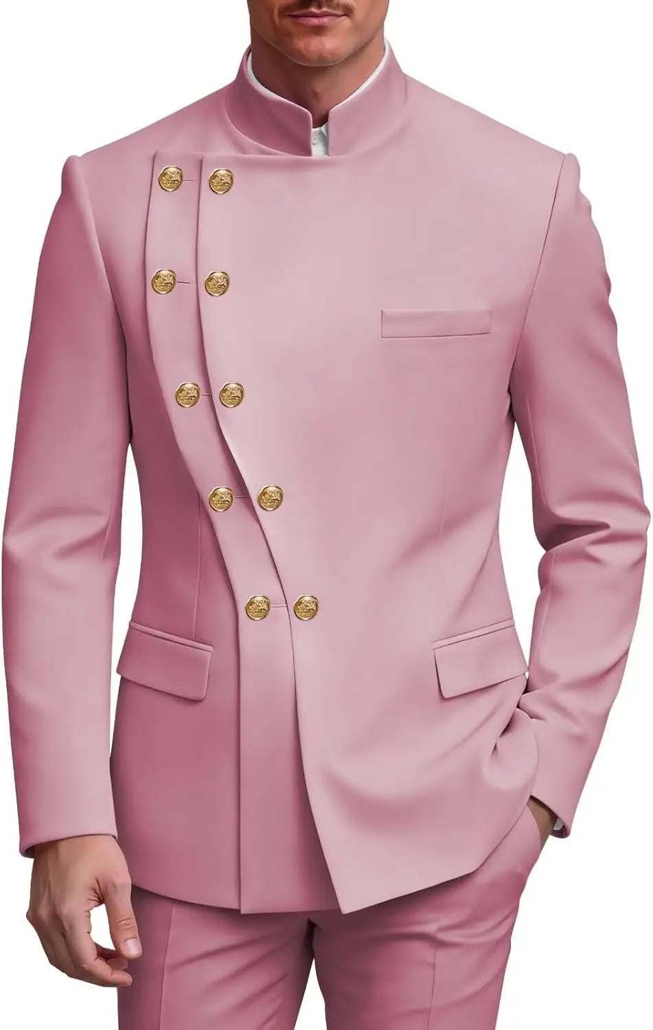 2 Piece Slim Fit Mens Suit Chinese  Suits Stand Collar Tuxedo for Men Wedding Prom Blazer Pant Set
