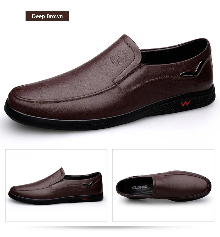 CLOHOO Men's Business Casual Shoes Handmade Layered Cowhide Rubber Bottom Leather Footwear for Office And Leisure