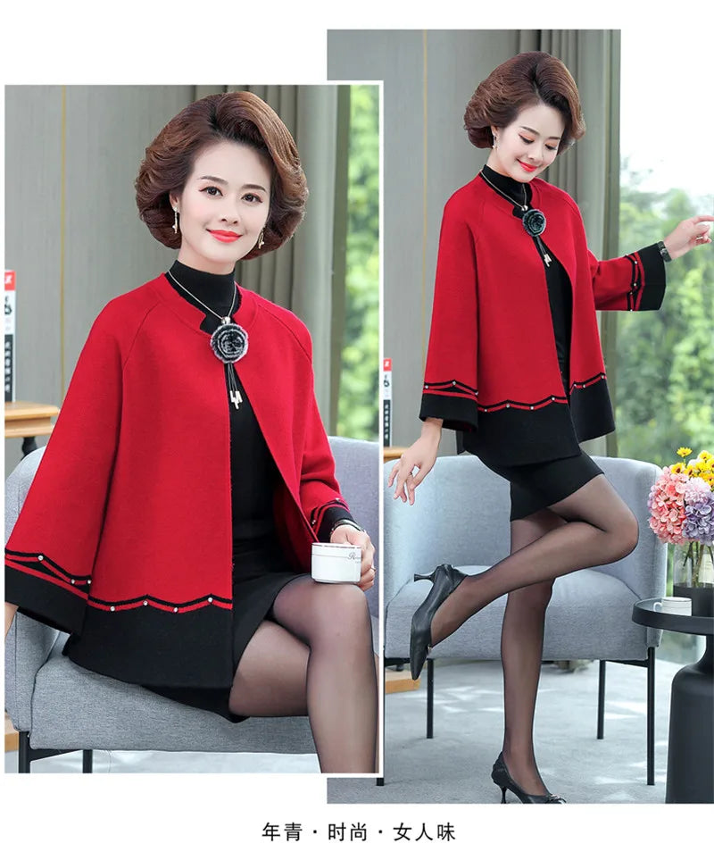 2023 New Spring Autumn Mother Sweater Knitted Cardigan   Jacket Noble Elegant Womem Sweater Coat Middle Aged Female Knitwear Top