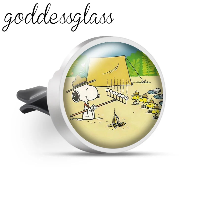 Snoopy on the Road 66 Walking Anime Photo Aromatherapy Car Decoration Clip Perfume Locket Fittings Oil Scent Gift keychain