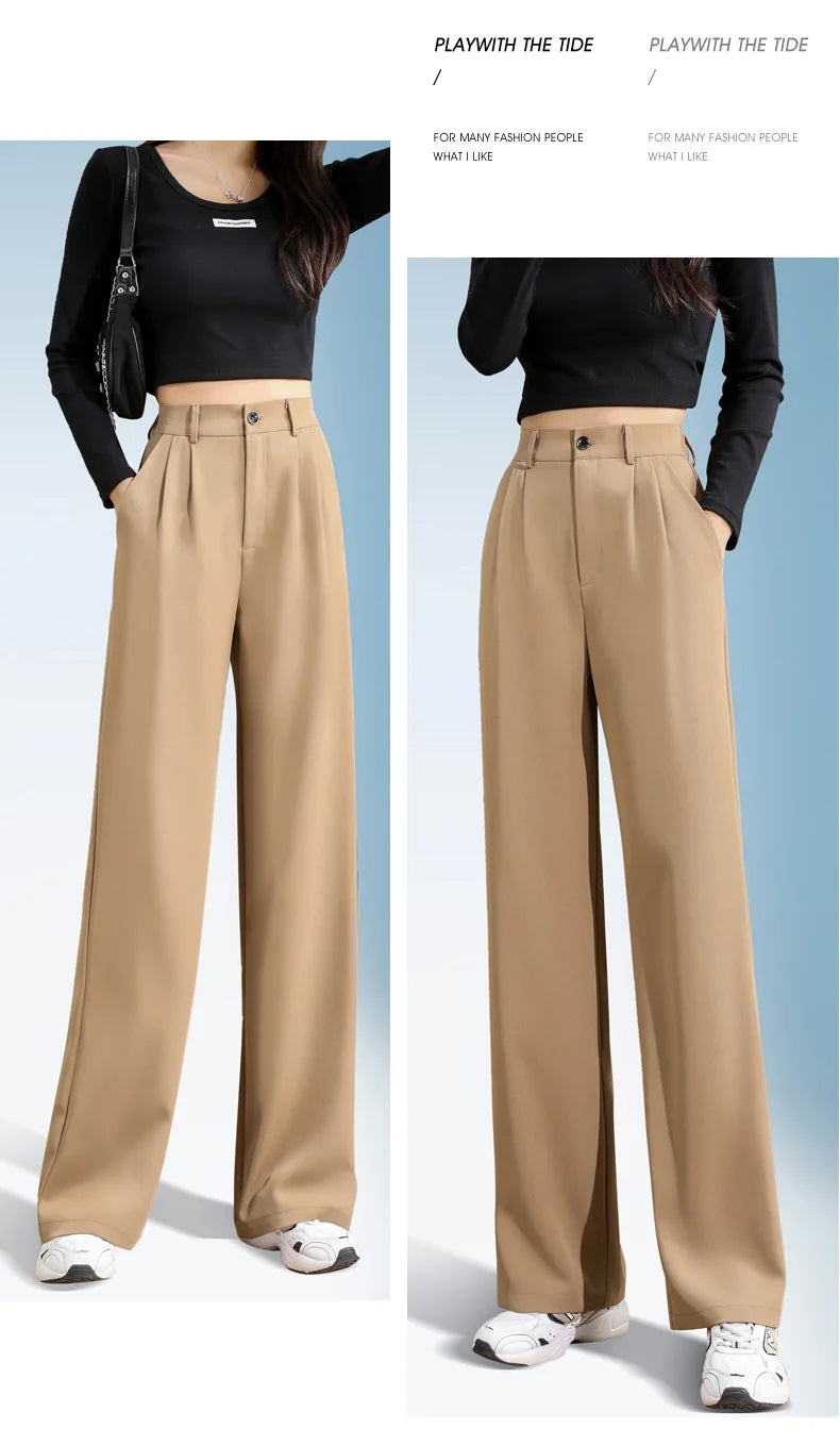 Women'S Loose Spring Summer 2025 New High Waist Wide Legs Slim Casual Trousers Korean Fashion Trend Female Suit Straight Pants