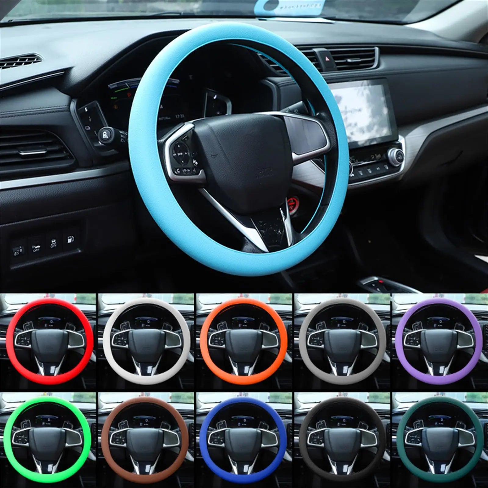 1pc Anti-Slip Silicone Steering Wheel Cover - Universal Fit, Soft & Odorless Fits 14''/15''/16'' Wheels, Durable & All-Season