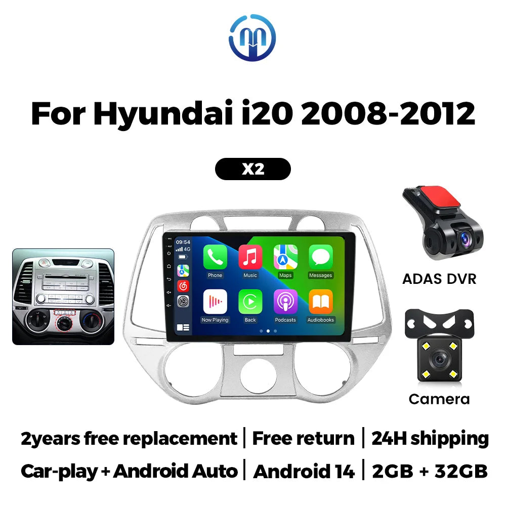 MEKEDE Android 15 Autoradio Head Unit 2 Din Car Radio Stereo Navigation Carplay For Hyundai i20 2008-2012 Car multimedia player