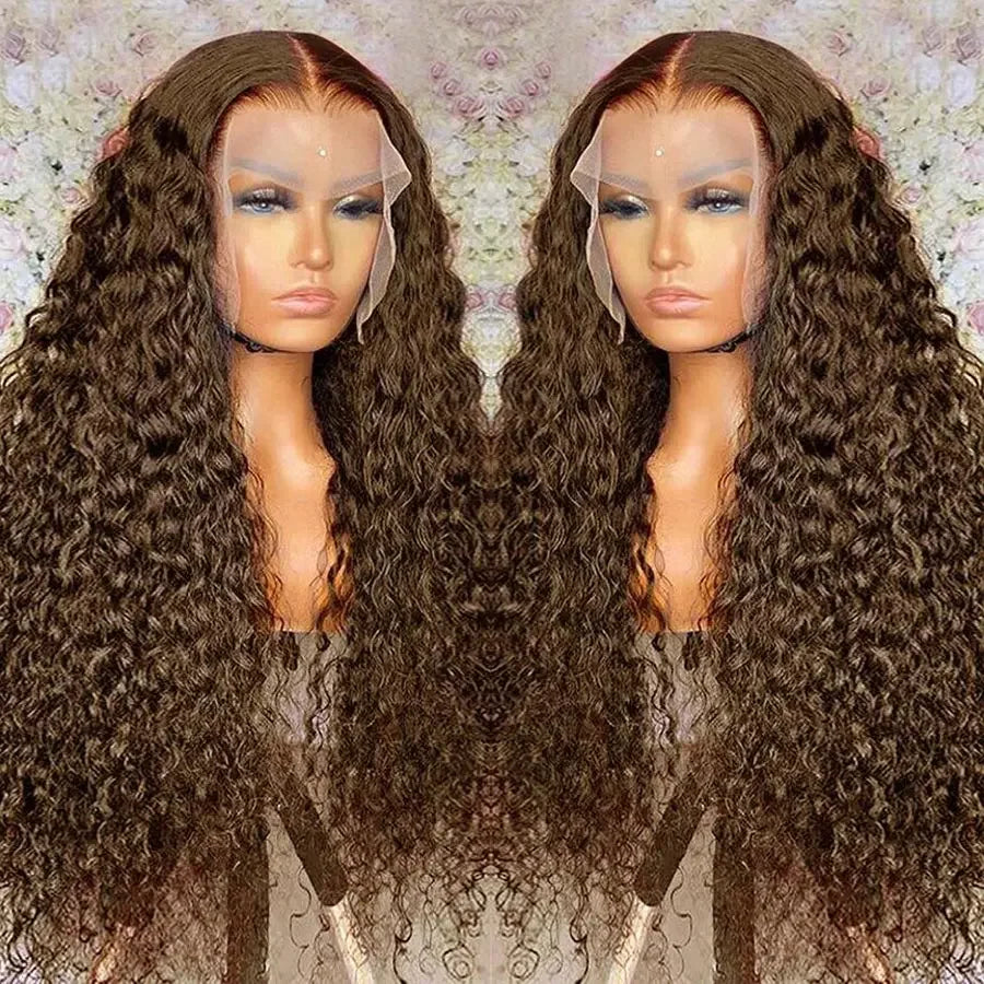 Chocolate Brown Curly Lace Front Human Hair Wigs 13X6 Lace Frontal Wig Brazilian Deep Wave Colored Bleached Wigs For Women
