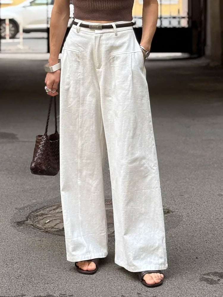 Summer White Pants For Women Cotton Formal High Waist Wide Leg Trousers Ladies Elegant Summer Women's Pants Straight Leg Office