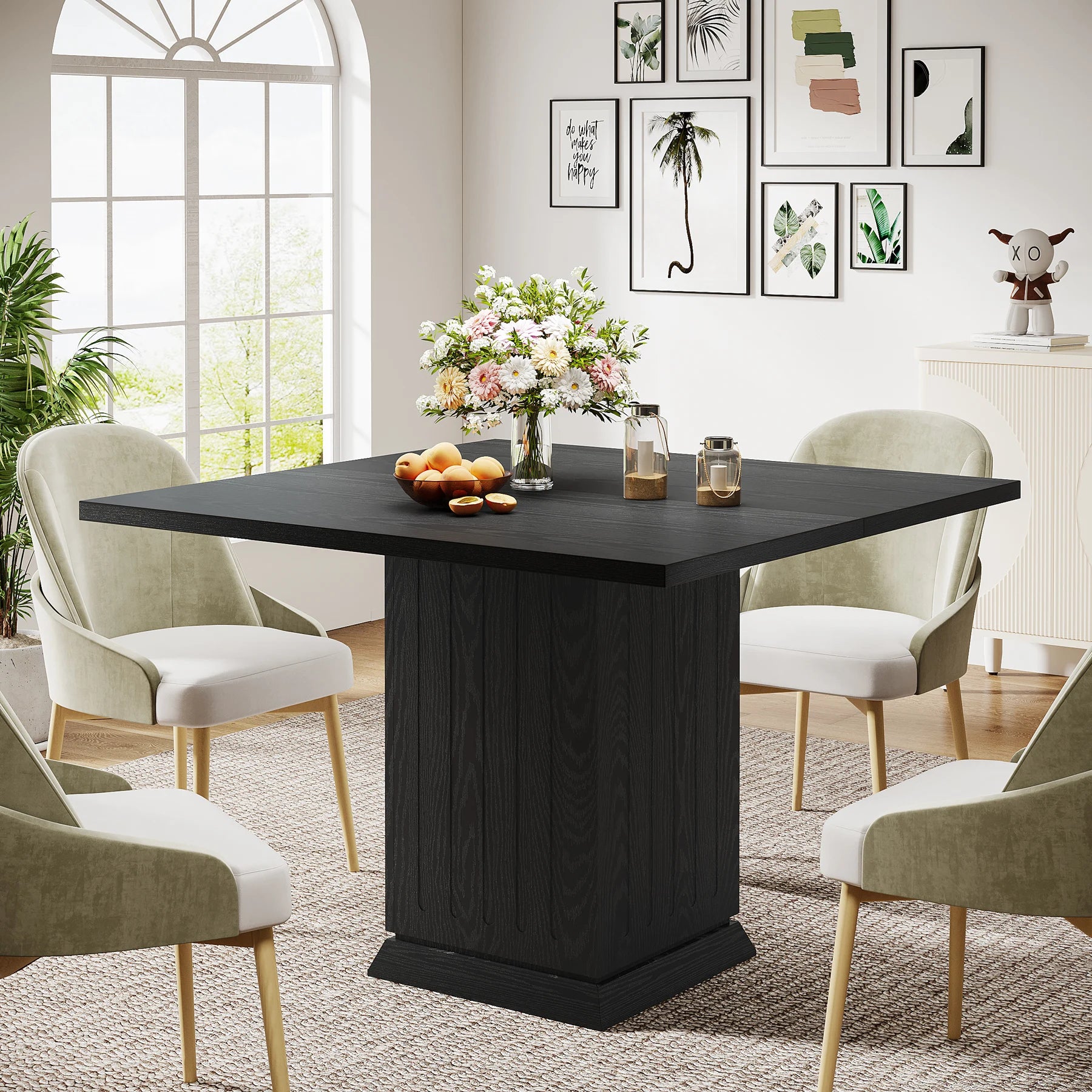 Tribesigns Square Dining Table with 2 Placemats, Modern Engineered Wood Small Dinner Kitchen Table for 4 People