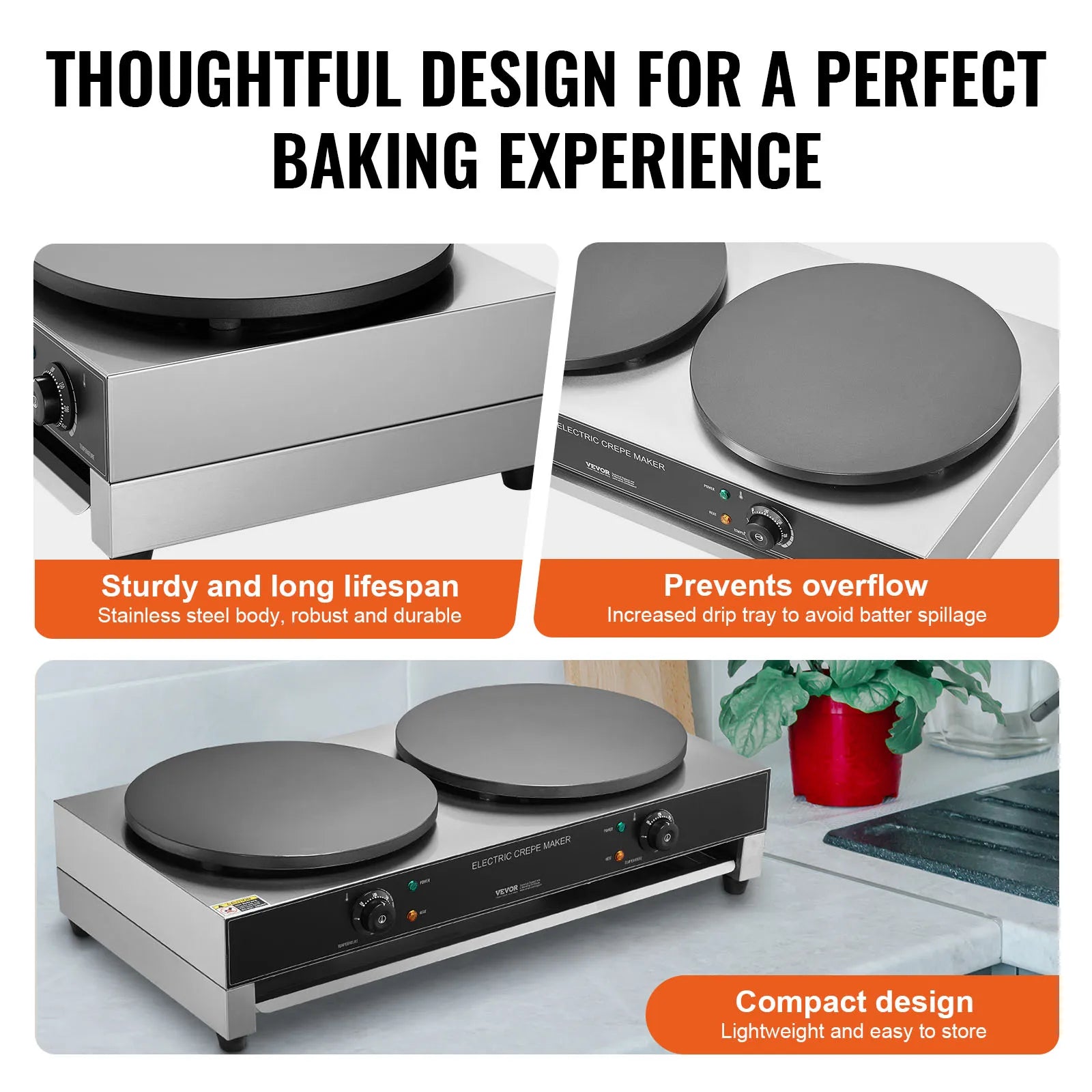 SucceBuy 16inch Electric Crepe Maker Double Head Commercial Crepe Machine 3400W Flat Plate Crepe Griddle Nonstick Pancake Stove
