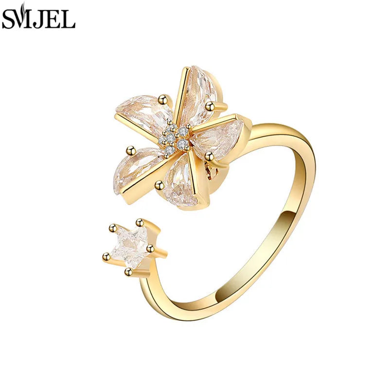 Ethnic Fashion Daisy Flower Anxiety Ring Adjustable Women Girls Worry Stress Relief Jewelry Spinning Fidget Rings Party Gifts