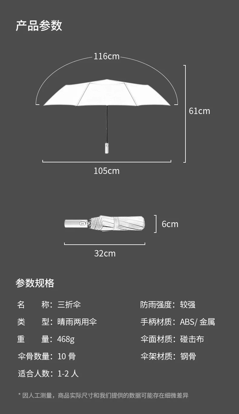 2026 Automatic Umbrella Sunshade for Men and Women 10 Umbrella Bones Black Glue Sunscreen Anti-ultraviolet Sun Umbrella