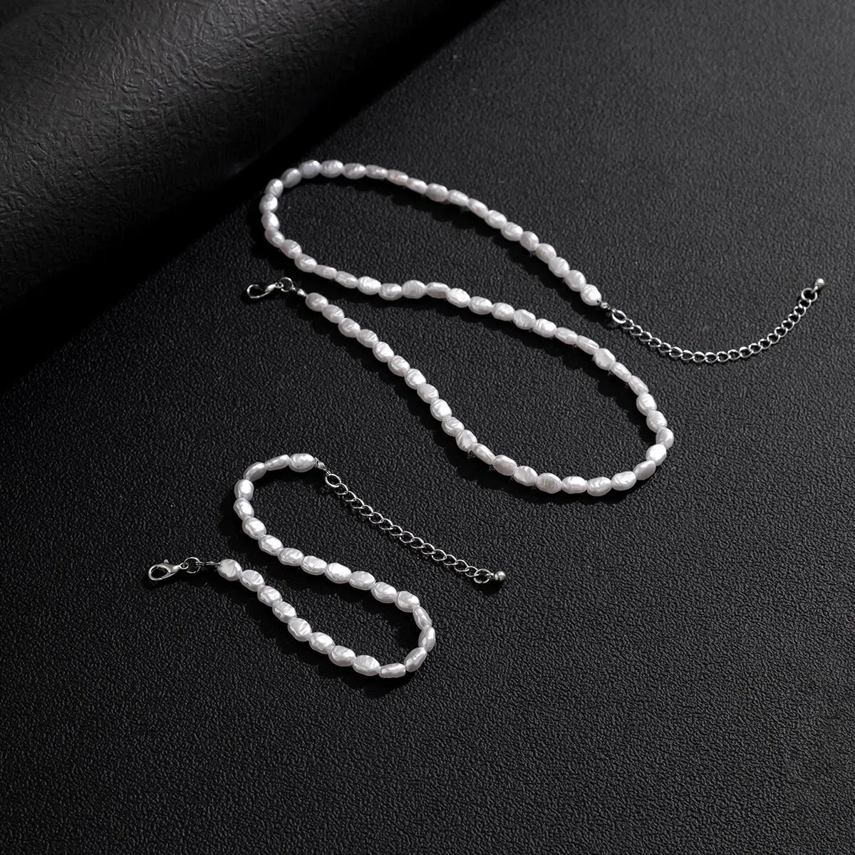Boho Handmade Imitation-Pearl Chain Necklace Bracelet for Men Trendy Vintage Clavicle Chain on Neck Jewelry Set New Steampunk