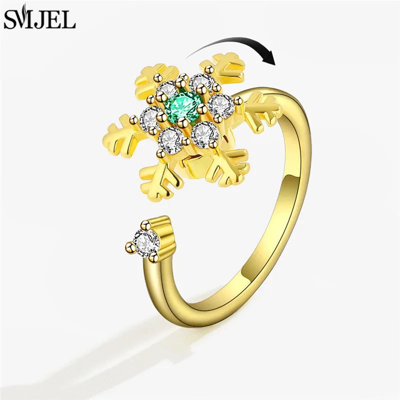 Ethnic Fashion Daisy Flower Anxiety Ring Adjustable Women Girls Worry Stress Relief Jewelry Spinning Fidget Rings Party Gifts