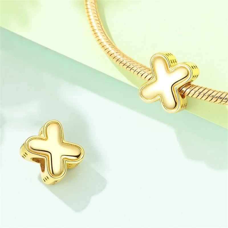 New Hot Sales 925 Sterling Silver 26 Golden Letters Charms Bead Fit Original Bracelet DIY Women Birthday Jewelry Gifts