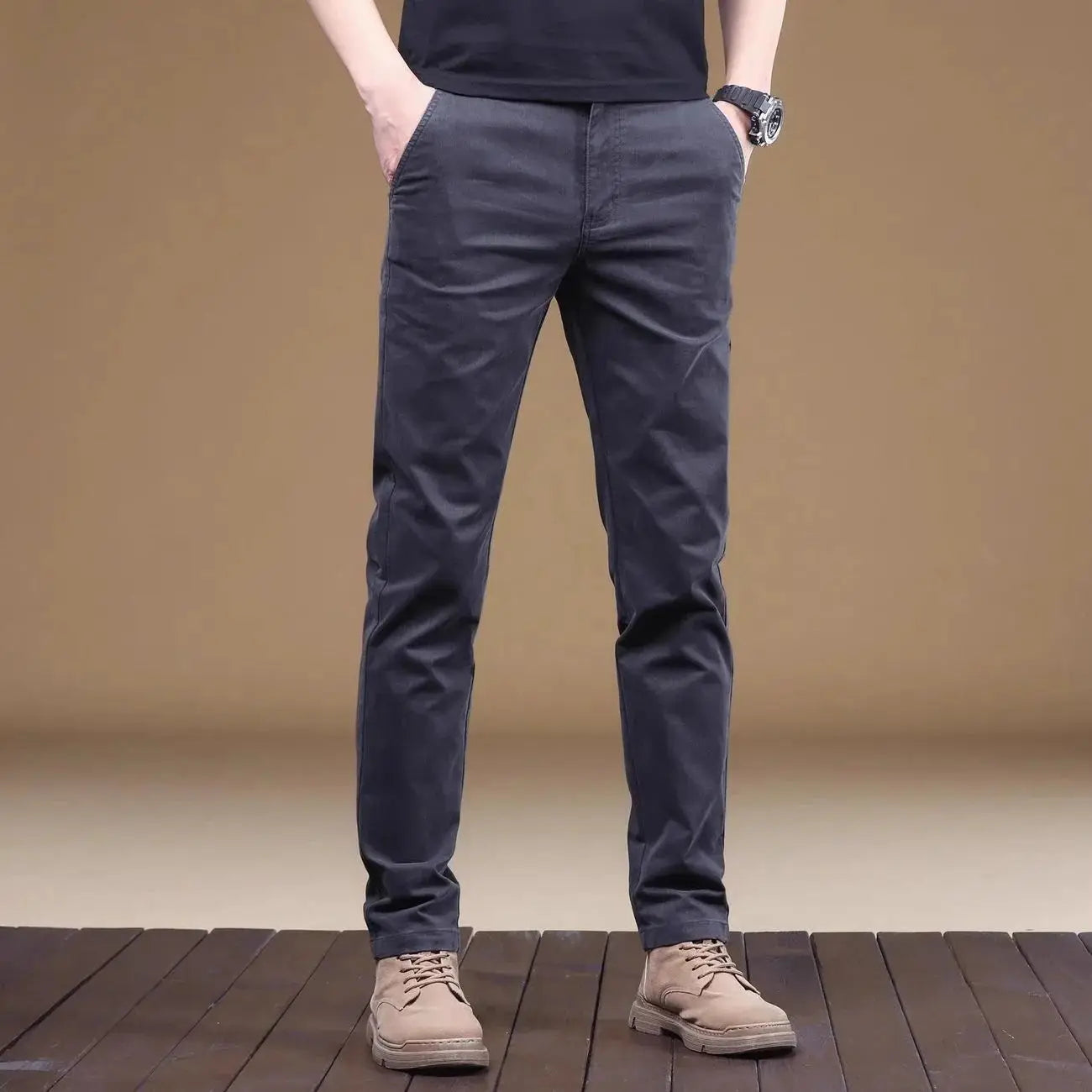 2026 Summer Thin Cotton Men's Casual Pants Trendy Versatile Elastic Light Business Trousers Work Formal Slim Straight Pants