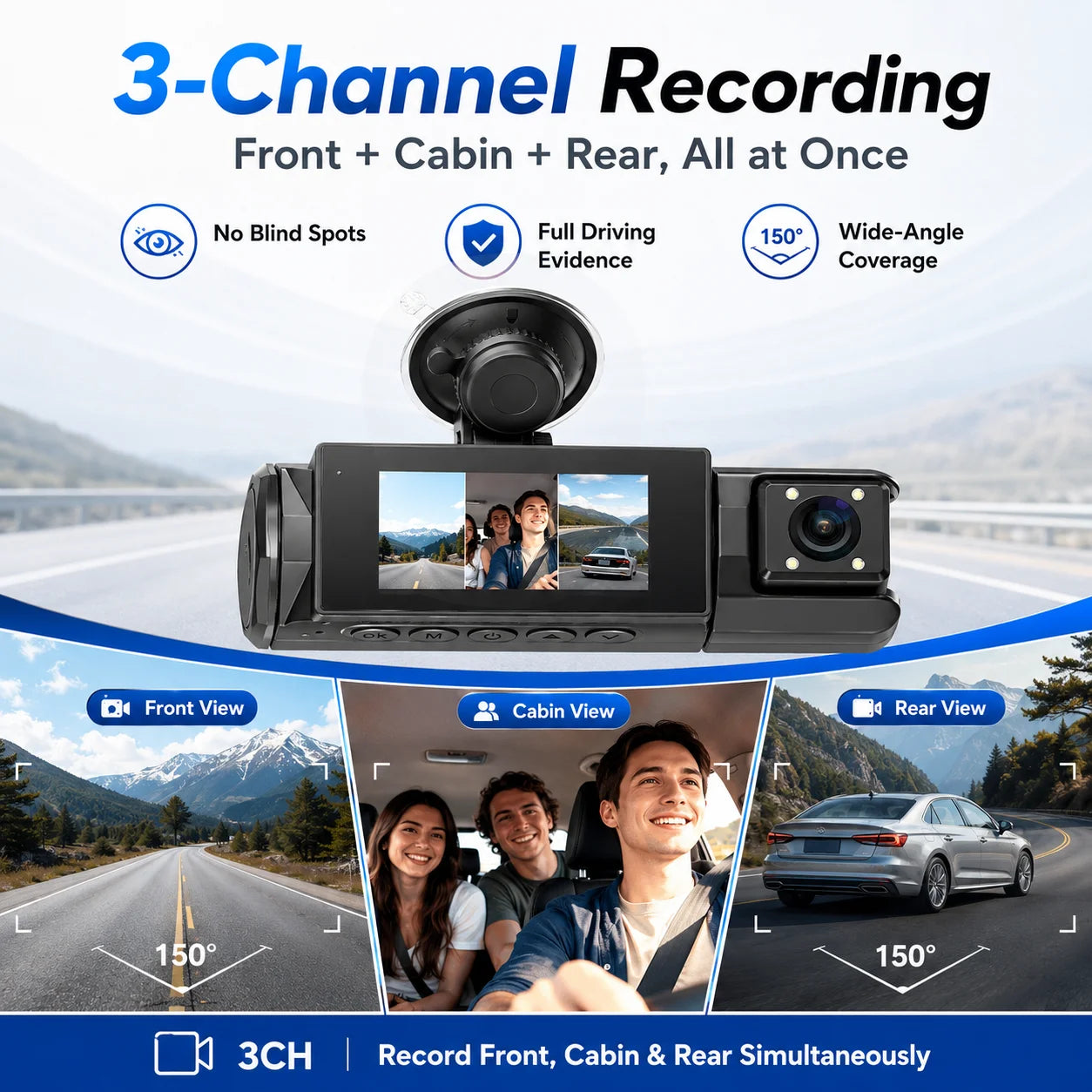 Dash Cam for Car 3 Channel Front Rear Camera 1080P WIFI Video Recorder Dashcam Car DVR Night Vision G-sensor Car Accessories