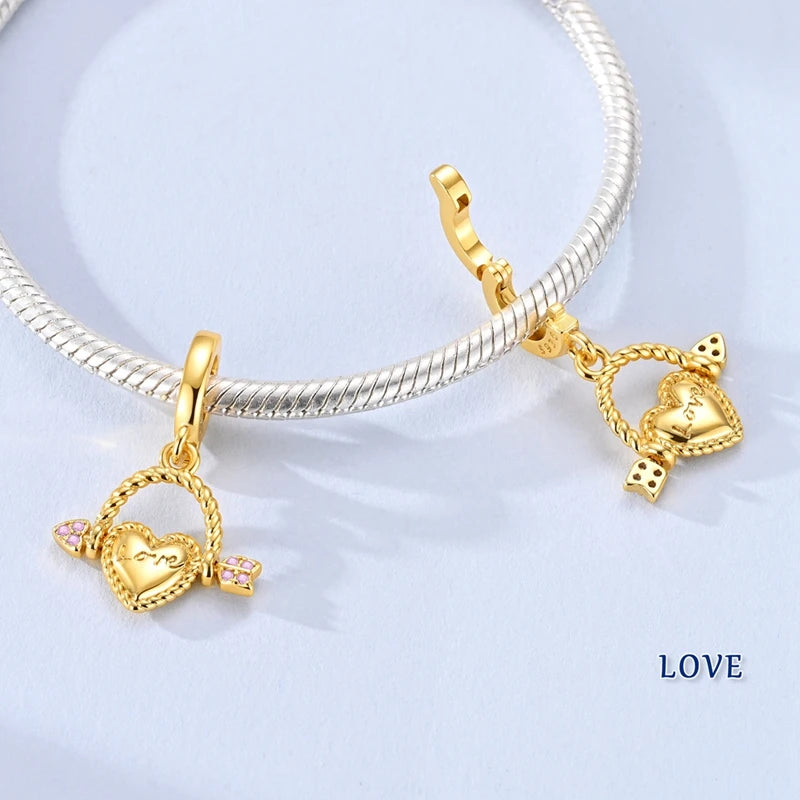 Hot Sales 925 Sterling Silver Golden Series Charms Beads Cross Devil's Eye Bow Charms Pendant Fit Original Bracelet DIY Jewelry