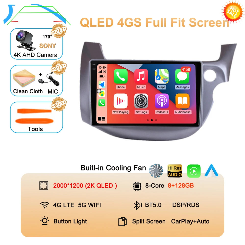 Car Radio Android 16 For Honda Jazz Fit 2007-2013 RHD Stereo Multimedia Video Player Carplay Auto GPS Navigation 2din Head Unit