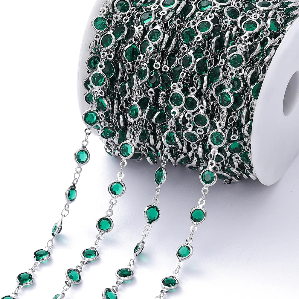 1Meter 6mm Colorful Crystal Beads Beaded Chain Glass Bead Necklace Chain Findings for DIY Bracelet Jewelry Making Supplies