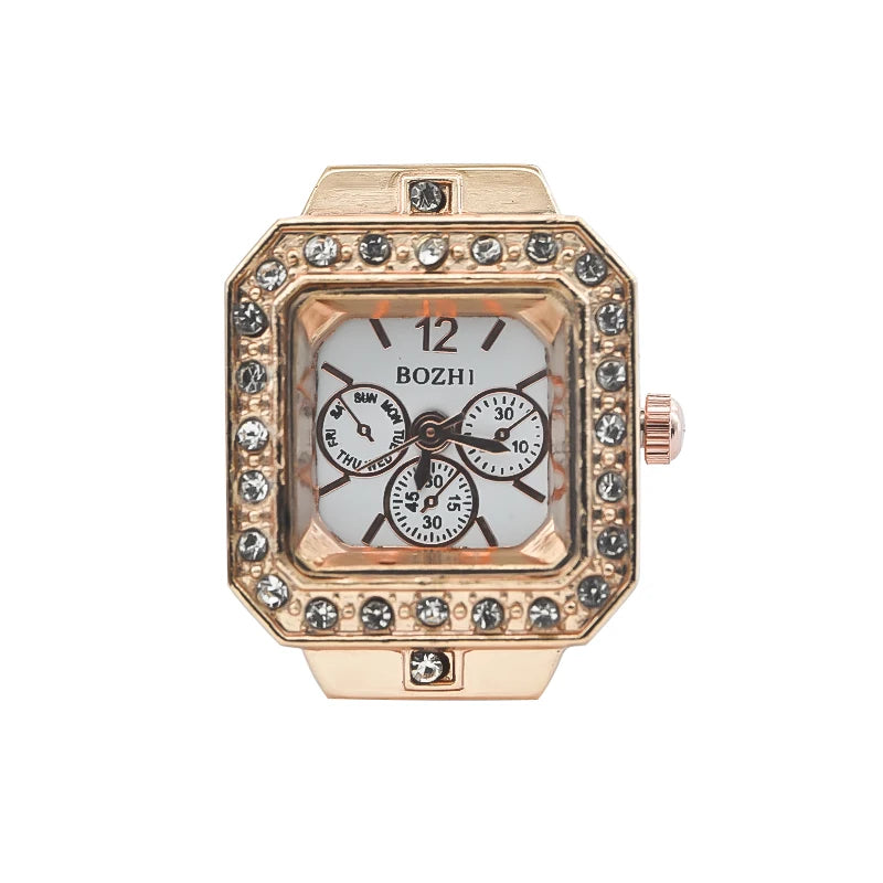 New Hot Sales Creative Diamond Set British Ring Watch Alloy Shell Finger Square Dial Couple Men And Women
